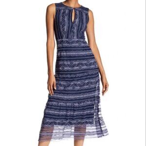Nanette Lepore Blue Dewdrop Lace Midi Dress Sz 8